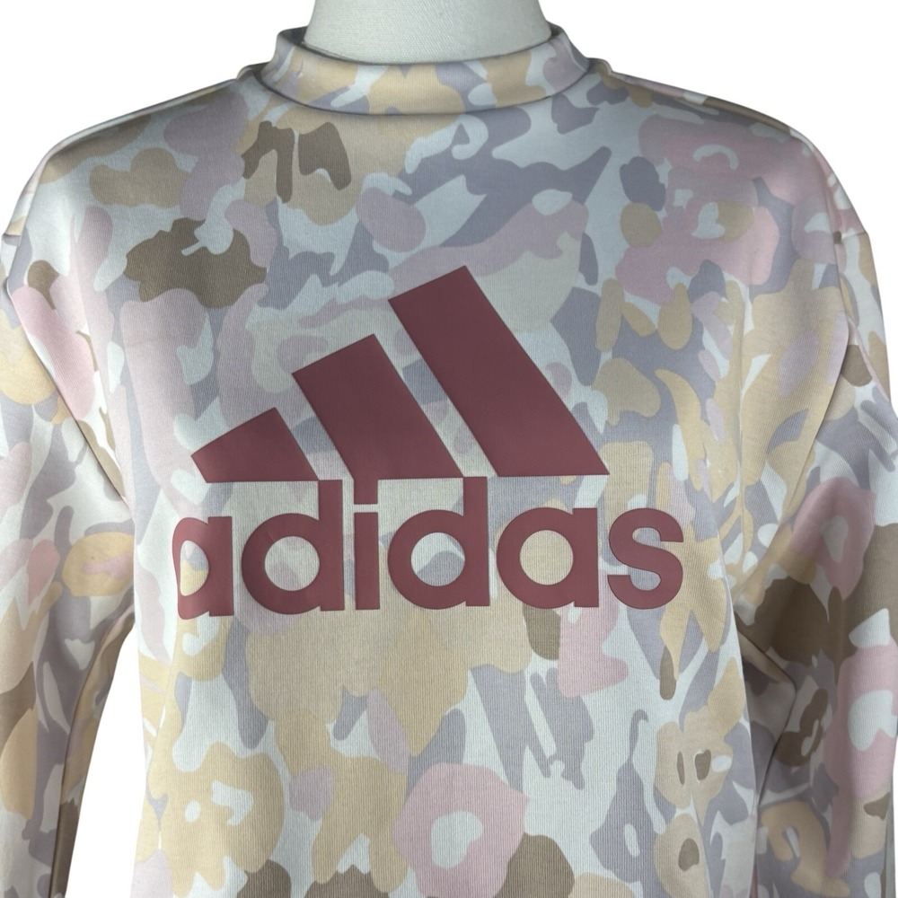 adidas Women's Graphic Sweatshirt Pastel Camo Sz X Small Cropped Cozy EUC